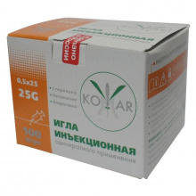 Игла инъекционная Комар 25G (0.5х25 мм, 100 штук в упаковке)